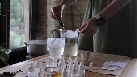 Creative occupation of candle making. melting coconut wax to the candle jar 스톡 동영상 246465881