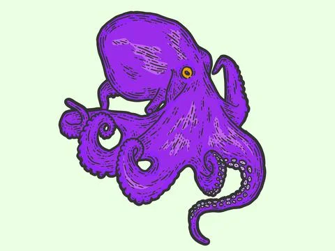 Creative, octopus purple. Sketch scratch board imitation color. Stock Illustration