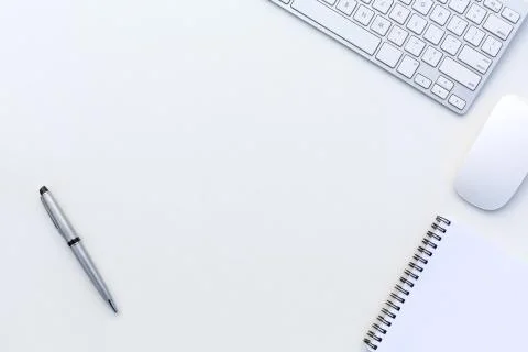 Creative Office Bright Table with Computer Keyboard Mouse Notepad and Executive Stock Photos