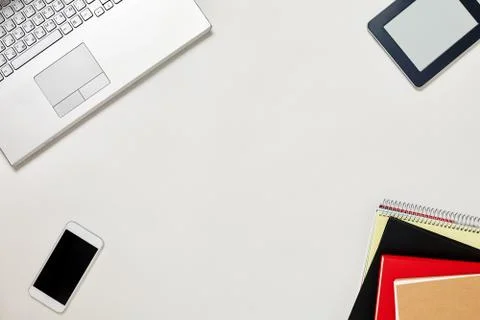 Creative Office Bright Table with laptop Stock Photos