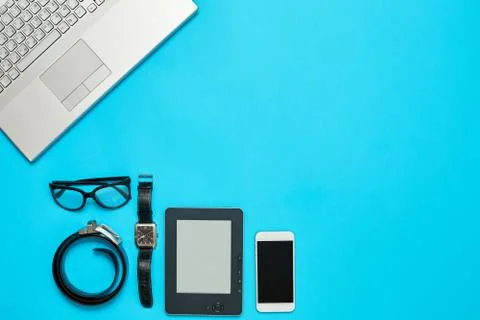 Creative Office Bright Table with laptop Stock Photos