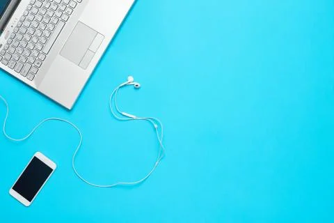 Creative Office Bright Table with laptop Stock Photos