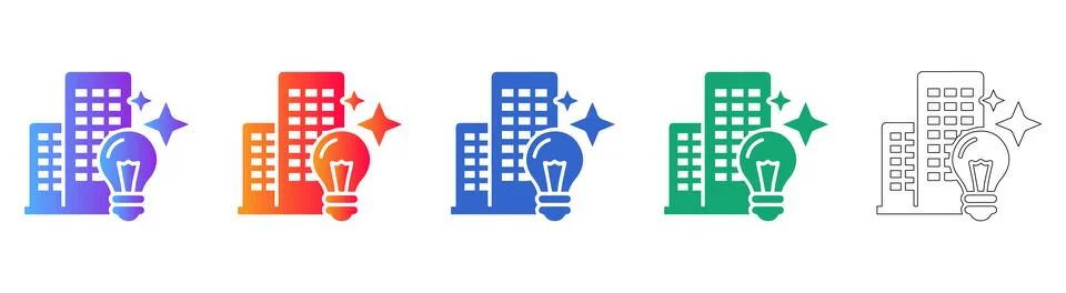 Creative Office Building and Idea Development Icons Ilustración de archivo