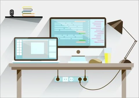 Creative office desktop workspace. Mock up. Stock Illustration