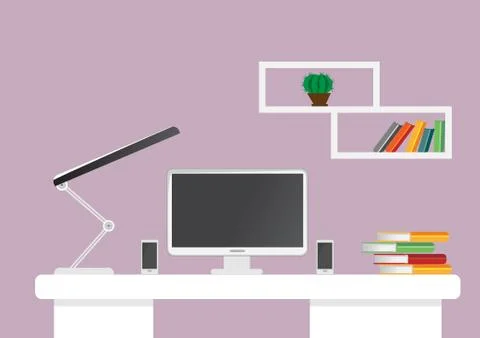 Creative office desktop workspace. vector mock up Stock Illustration