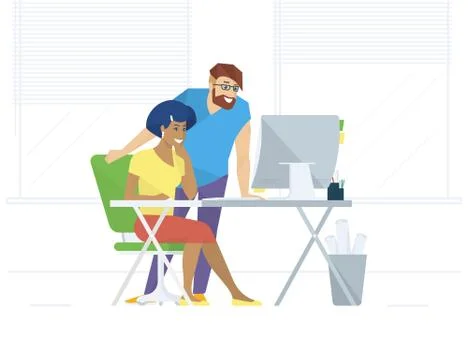 Creative office people working with computer Stock Illustration