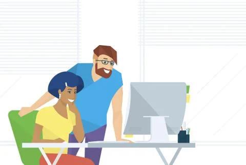 Creative office people working with computer Stock Illustration