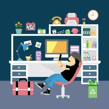 Creative office room interior workspace Stock Illustration