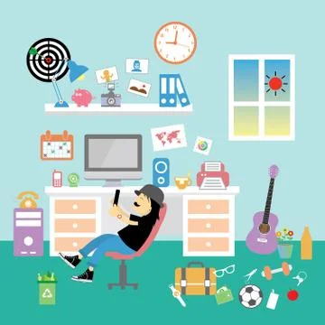 Creative office room interior workspace Stock Illustration