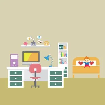 Creative office room interior workspace Stock Illustration