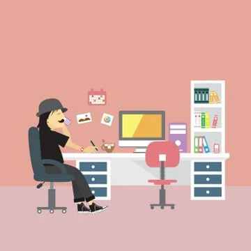 Creative office room interior workspace Stock Illustration