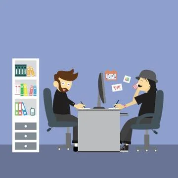 Creative office room interior workspace Stock Illustration