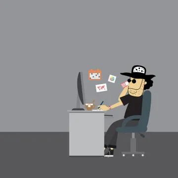 Creative office room interior workspace Stock Illustration