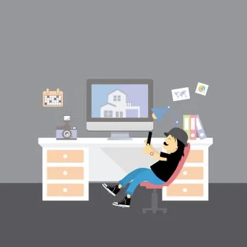 Creative office room interior workspace Stock Illustration
