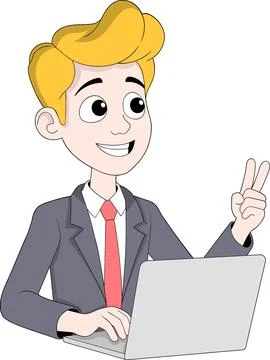 Creative Office Worker Explaining at Laptop Stock Illustration