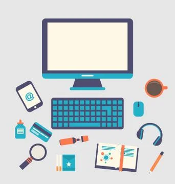 Creative office workspace, workplace of a designer, trendy flat style 스톡 일러스트