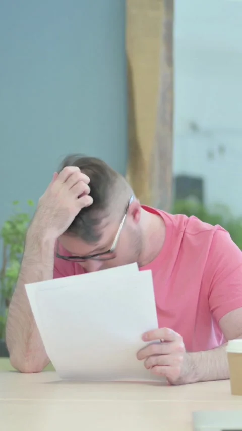 Creative Old Man Upset while Reading Documents at Work, vertical video Vidéo 329106344