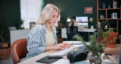 Creative, online and woman with computer in business, graphic designer and Stock Footage 341421596