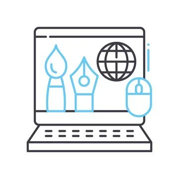 Creative online learning line icon, outline symbol, vector illustration, concept Illustrazione stock