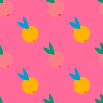 Creative orange fruit seamless pattern on pink background. Citrus fruits endl 스톡 일러스트