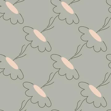 Creative outline chamomile flowers seamless doodle pattern. Pale blue backgro Illustrazione stock