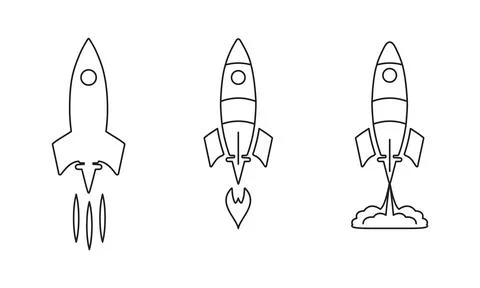 Creative outline rockets showcasing different flight angles . Stock Illustration