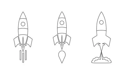 Creative outline rockets showcasing different flight angles . Stock Illustration