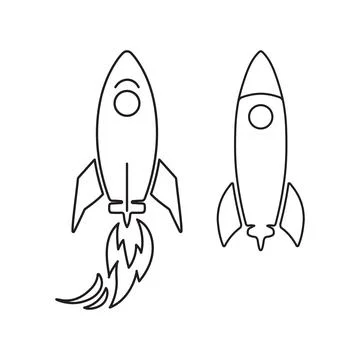 Creative outline rockets showcasing different flight angles . Stock Illustration