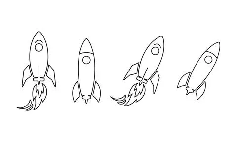 Creative outline rockets showcasing different flight angles . Illustrazione stock