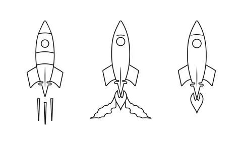 Creative outline rockets showcasing different flight angles . Illustrazione stock
