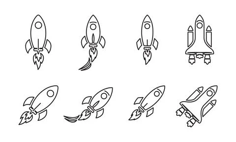 Creative outline rockets showcasing different flight angles . Illustrazione stock