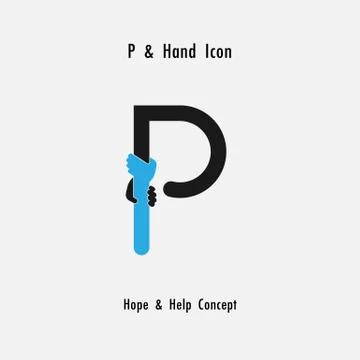 Creative P- alphabet icon abstract and hands icon design vector template.Busi Stock Illustration