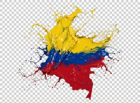 Creative paint splash map of Colombia with yellow blue and red flag colors .. 库存插图