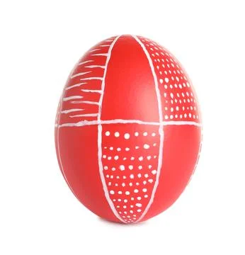 Creative painted red Easter egg on white background 库存照片