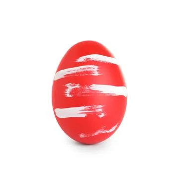 Creative painted red Easter egg on white background 스톡 사진