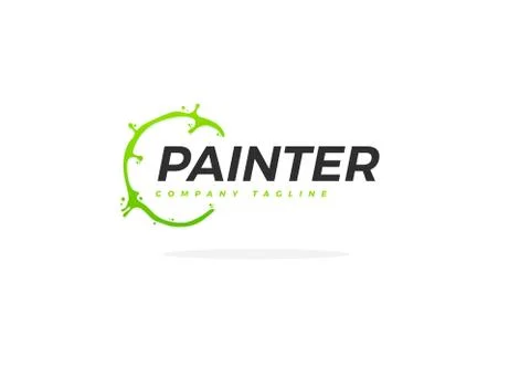 Creative Painter Logo With Green Paint Circle Stock Illustration