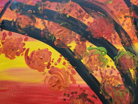 Creative painting technique using cotton buds instead of brush. Autumn branches Stock Illustration