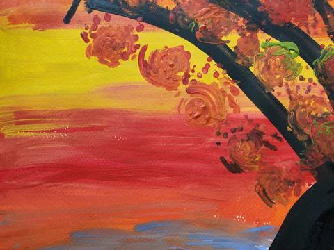 Creative painting technique using cotton swabs instead of brush. Autumn branches Stock Illustration