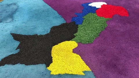 Creative Pakistan Map Silhouette Crafted with Vibrant Multicolor Flowers 스톡 동영상 344644676