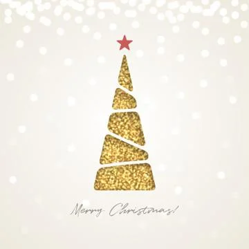 Creative paper Christmas tree, made of gold glitter sparkling particles on light Stock Illustration