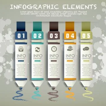 Creative paper pencil bar chart infographic elements 库存插图