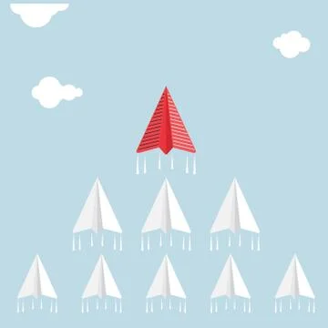 Creative paper rocket sign and white cloud on blue sky. Business and leadersh Illustrazione stock