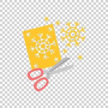 Creative paper snowflake cutting process with pink shears Illustrazione stock