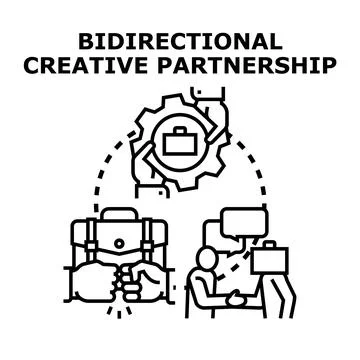 Creative partnership bidirectional cooperation uniting business efforts Stock Illustration
