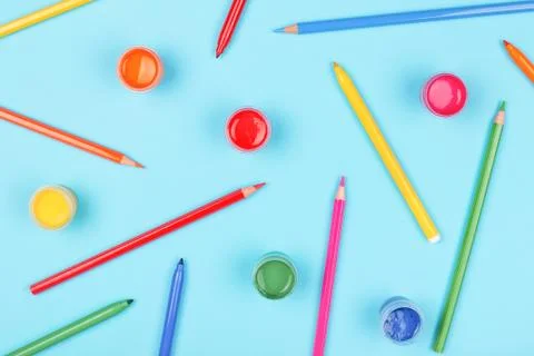 Creative pattern with accessories for drawing. Stock Photos