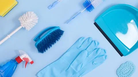 Creative pattern and layout with zero waste domestic cleaning tools. Flat lay Stock Photos
