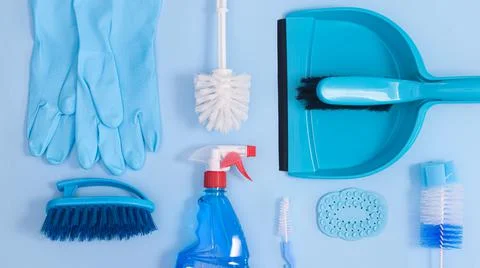 Creative pattern and layout with zero waste domestic cleaning tools. Flat lay Stock Photos