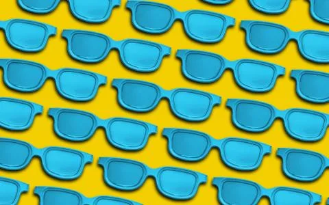Creative pattern  blue Glasses background. Summer concept. Stock Photos