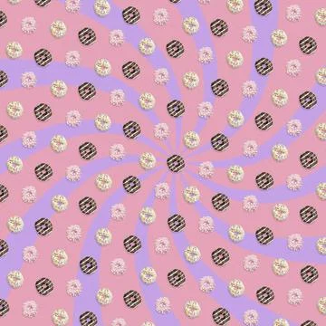 Creative pattern of colorful donuts on pastel pink background. Contemporary art Stock Illustration