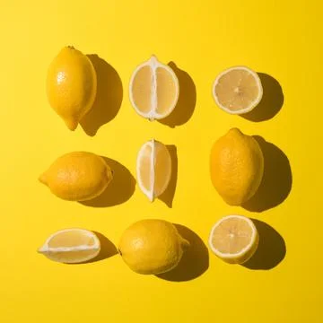 Creative Pattern concept Flat lay minimal layout made from sliced lemon. Stock Photos